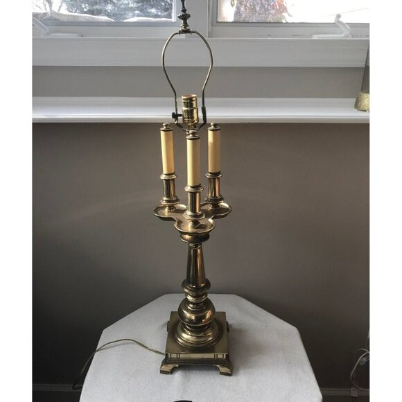 Vintage Solid Brass Builotte Triple Arm Desk Lamp